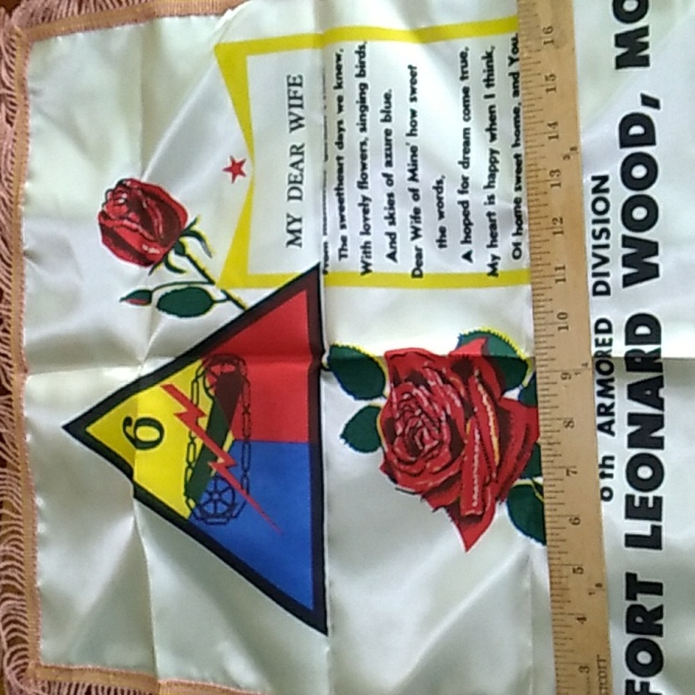 🇺🇲  Army SOUVENIR Pillow Case 6th Armored Division MO. PRISTINE EVC